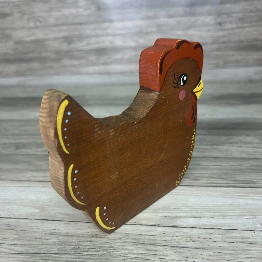 Folk Art Wooden Chicken Hen Hand painted Shelf Sitter Rustic Country Cottage